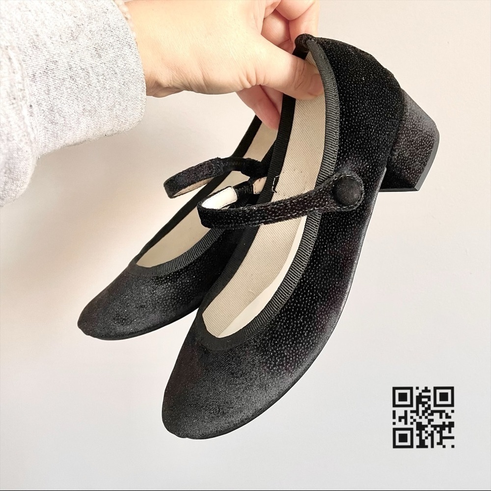 Repetto Rose Black Velvet Mary Janes w/ Silver Sparkle Low Heels - 35/5, BNIB - Picture 5 of 12